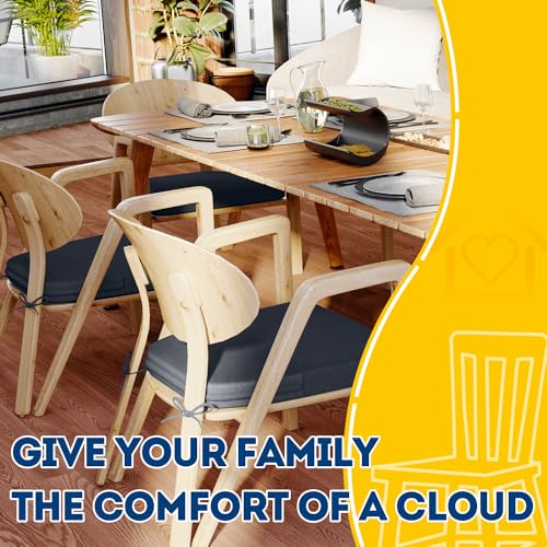 Image of AAAAAcessories D-Shaped Chair Cushions, 2 inch Thick Dining Chair Pads with Ties and Removable, Machine-Washable Cover, 17 inch x 16 inch, Set of 2, Charcoal Gray