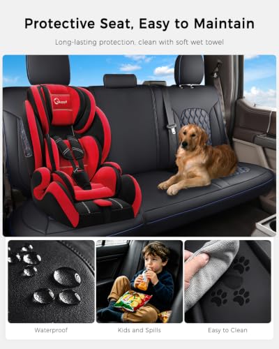 Image of Huidasource Tacoma Rear Seat Covers, Automotive Leather Car Back Seat Cover Fit for 3rd Gen Toyota Tacoma 2016-2023 Double & Crew Cab SR SR5 Limited TRD Sport /Pro /Off Road (Back Row /Black&Blue)