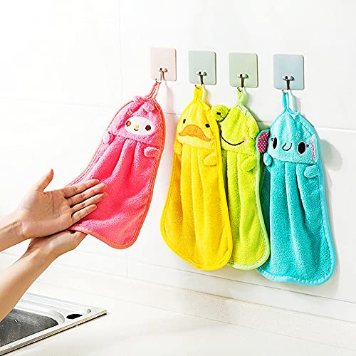 Zrfamily 4 Pack Cartoon Cute Coral Fleece Hand Towels Kitchen Supplies Hanging Absorbent Rags Dish Cloth Housework Scouring Pads #TOP1