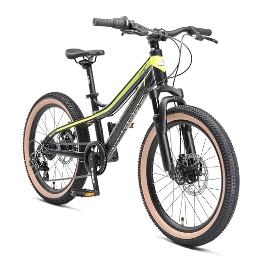 BIKESTAR Alu Mountainbike Jugendfahrrad 20 Zoll ab 6-9 Jahre Hardtail | 7 Gang Shimano Schaltung, Scheibenbremse, Federgabel | Kinder Fahrrad Schwarz Grün | Risikofrei Testen