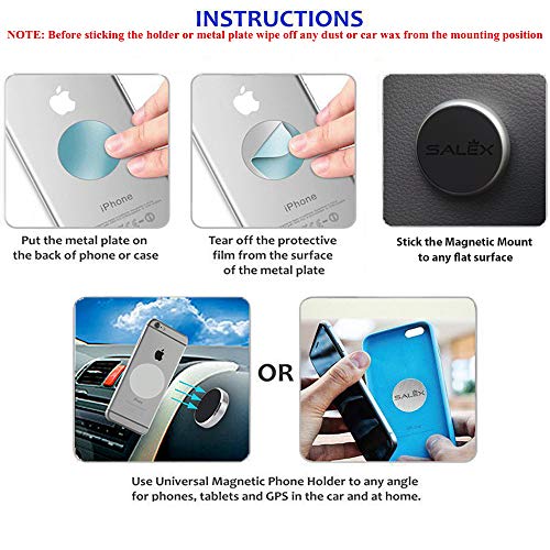Salex Magnetic Phone Mount 4 Pack. Black Flat Cell Phone Holder For Car Dashboard, Wall, Truck. Universal Stick On Ipad Wall Magnet Mount For Tablets. Wall Low Profile Magnetic Car Mount For Iphone. #TOP6