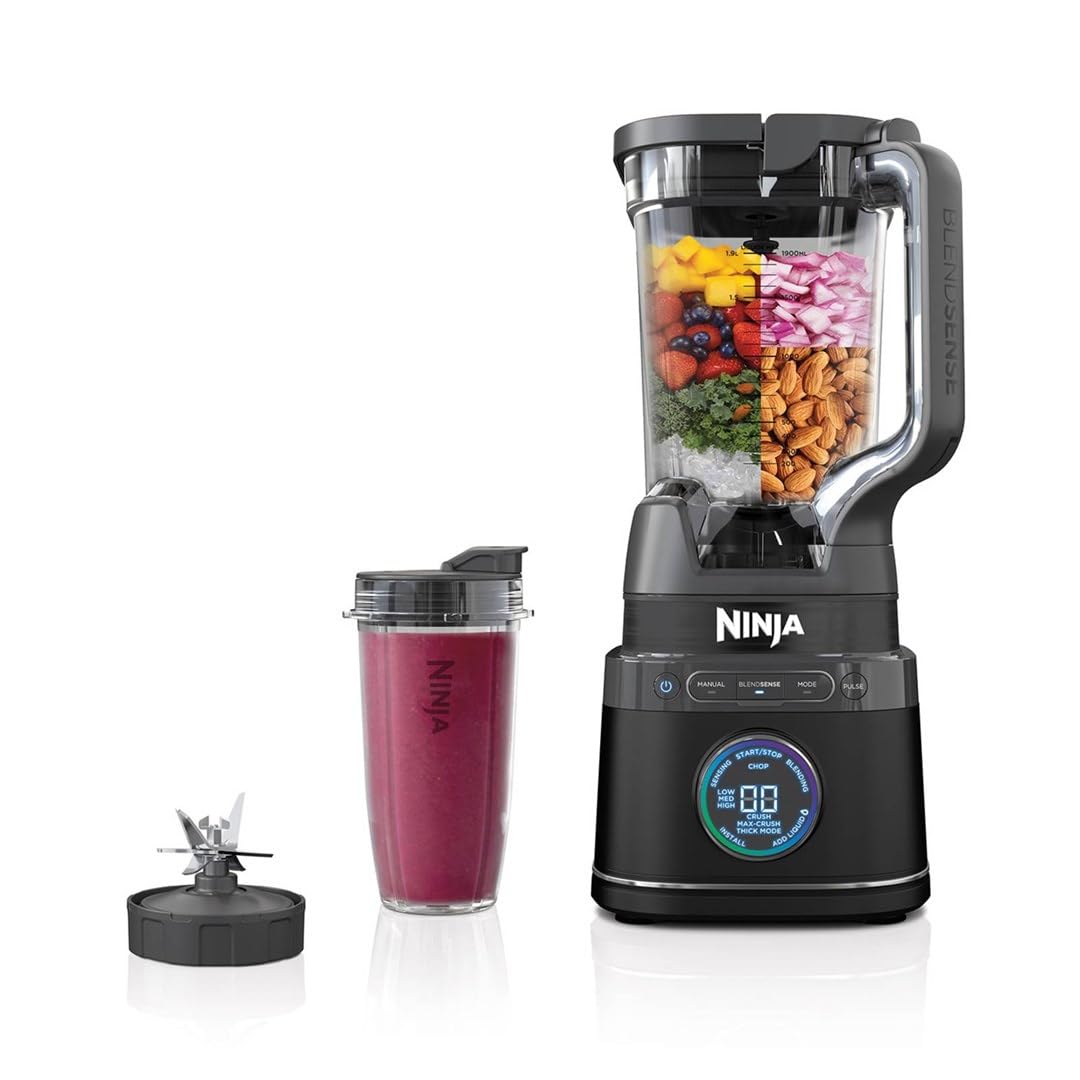 Ninja 2-in-1 Detect Power Mixer Pro and Single Portion, 1200W Blender with 2L Jug, 2 x 680 ml Beakers, Mix Smoothies, Chop Vegetables and Mix Frozen Drinks, Black, TB301EU