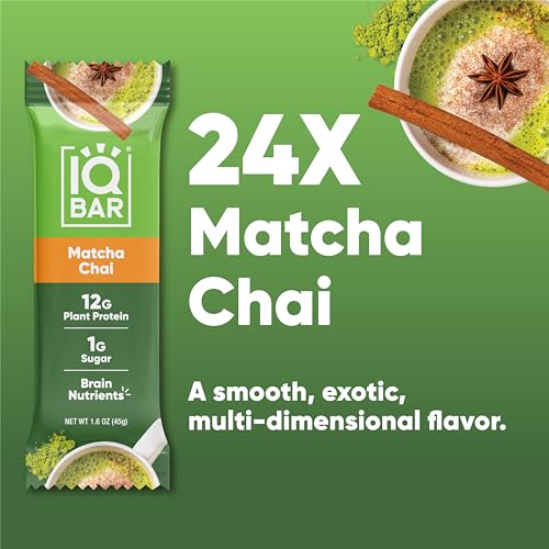 image for IQBAR Brain and Body Plant Protein Bars - Matcha Chai - 24-Count - Ket