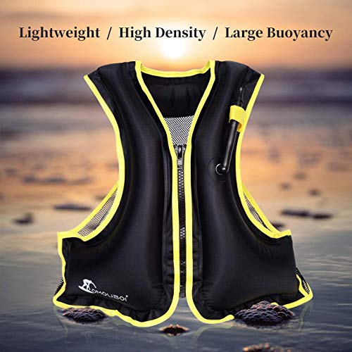 FORWEWAY Aufblasbare Schnorchelweste, Option Sommerstrand, Unisex, Geeignet für Viele Wassersportarten, 66-220 lbs(Schwarz)