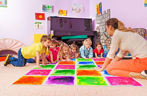 Crystiles 12 Inch X 12 Inch (30cm X 30cm) Colorful Liquid Floor Tile Mat for Kids, Pink