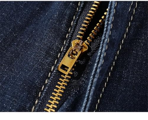 Men's Summer Denim Pants Slim Straight Dark Blue Casual Full Long Trousers Stretch Denim Trousers3