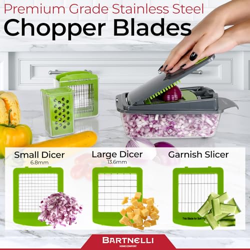 Bartnelli Vegetable Chopper Food Slicer Pro | 15 Pc MultiFuctional Kitchen Gadgets for Onion, Veggie, Cheese Grater, Vegetables Cutter With Large Container, Easy to Clean, With Bonus Brush and Fork - Image 5