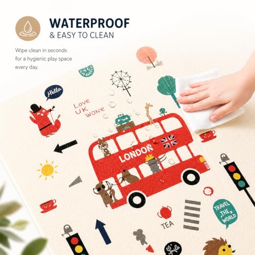 Image of WENGTY BPA Free Extra Large Big Size Non Slip Reversible Bus & Road Print Baby Play Mat for Learning & Crawling,Foldable Foam Floor Mats for Toddlers Kids Play Room (200X150CM 8MM Thickness)