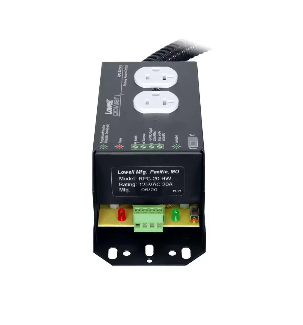 Amazon.com: Lowell RPC-20-HW Remote Power Control with 2-20A Outlets; Steel  Chassis with Black Finish and Mounting Holes; 6 Feet Non-Metallic Flexible  Conduit; 20A, 125VAC Power Rating : Electronics