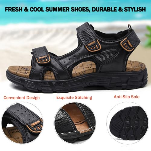 Men's Sport Sandal Leather Hiking Sandals Open Toe Walking Shoes Water Beach Outdoor Athletic Arch Support Summer Sneaker for Men3