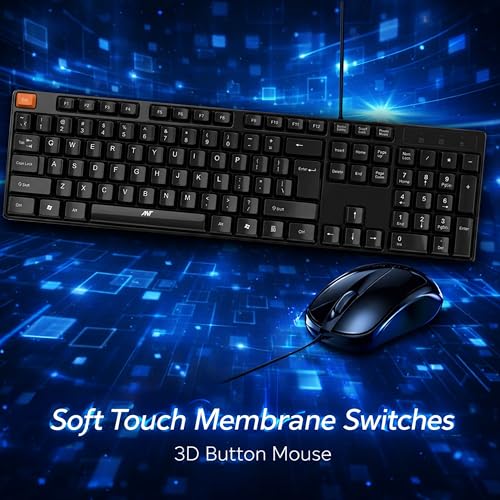 Image of Ant MASTER15 Wired Keyboard and Mouse Combo, 104-Key Full-Size Silent Membrane USB Keyboard & 1000 DPI High-Precision Optical Mouse for Laptop /PC, Ergonomic Lightweight Design, Plug & Play - Black