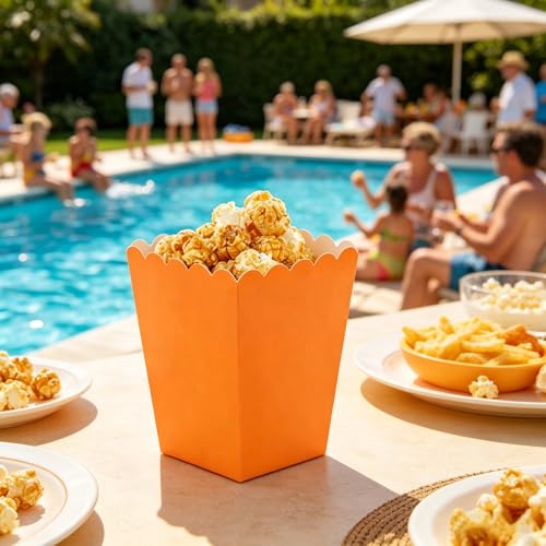 Image of AimtoHome Orange Popcorn Boxes, 4.1 inch Disposable Snack Containers for Movie Night, Birthday Party Favors, Carnival Concession Supplies