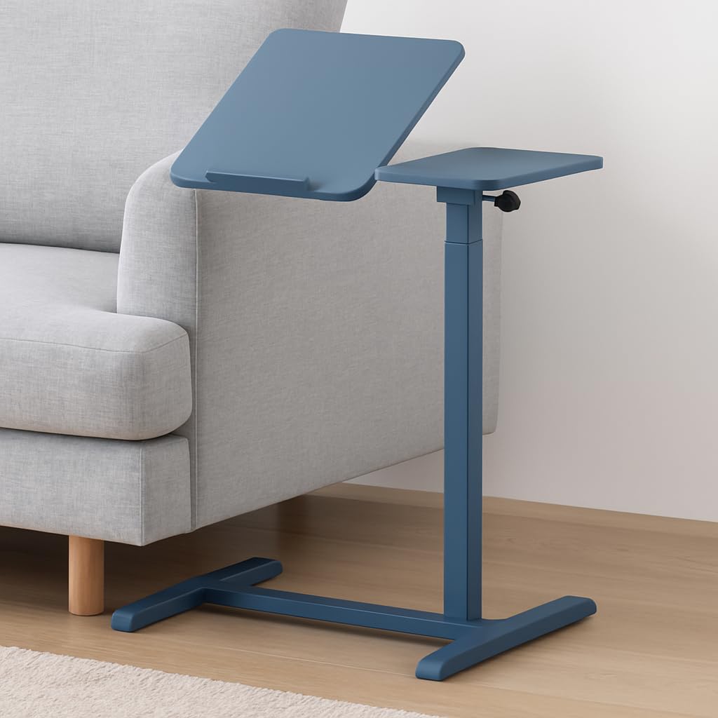 Spacetronik Tavolino Regolabile in Altezza 70x40 cm per Laptop con Piano Inclinabile e Bordo Antiscivolo – Tavolino da Letto in Acciaio (Blu)