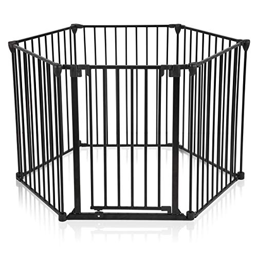 Baby Vivo Barrière Parc en Métal Grille pour Cheminée 5+1 Pare-feu Securité Escaliers Enfant (5 Barreaux avec une Porte) - PREMIUM Cover