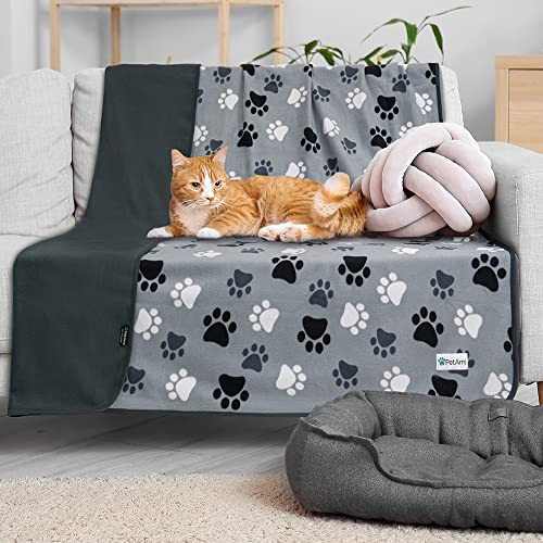 Petami Waterproof Dog Blanket For Bed, Xl Pet Blanket Couch Cover Protection, Fleece Cat Blanket Throw For Crate Kennel Sofa Furniture Protector, Reversible Soft Plush, Twin 60X80 Paw Print Gray #TOP3