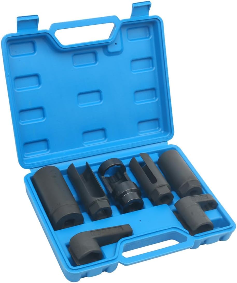 KUNTEC 7pc Professional Automotive Sensor Service Socket Set - Compatible with Various Sensors (O2, Oil Pressure, Thermal Switches) - 3/8