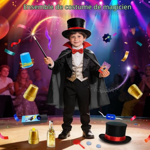 PATIFEED Tour de Magie, Costume de Magicien pour Enfants avec Chapeau – vue 3