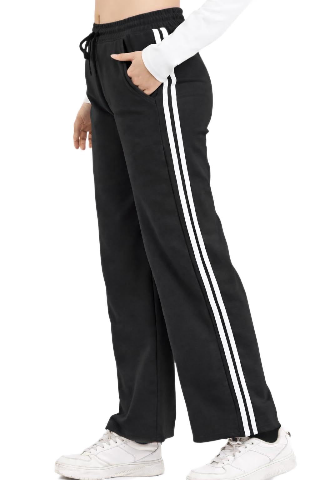ssya clothing Women’s High Waist Straight Fit Track Pants in Soft Polycotton with Drawstring Closure, mid Rise Design, Side Stripes and Pockets-picture-39