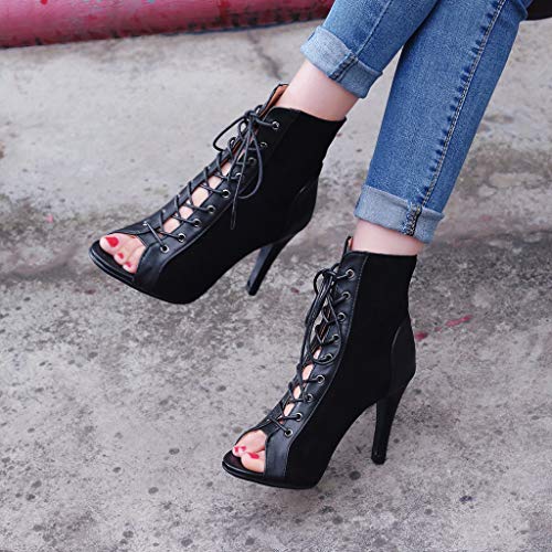 Mioke Women'S Peep Toe Dance Stilettos High Heels Sandals Fashion Sexy Lace Up Ladies Dress Pumps Ankle Booties Black 8 M Us thumb #4