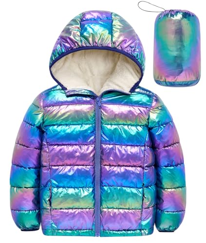 Lovekider 4-12 Years Girls Metallic Shine Hooded Puffer Jacket Packable Warmth Padded Winter Coat