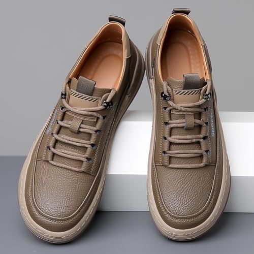 Men's Casual Leather Sneakers Lace-Up Walking Shoes Comfort Cushioned Sole Coach Shoes for Men Work4