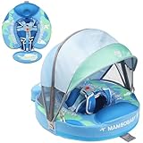 Mambobaby Float with Canopy Non Inflatable Baby Pool Float Upgraded Tail Toddler Baby Float with Removable Sun Canopy Safety Swim Float No Flip Over for Age 3-24 Months, Earth Blue