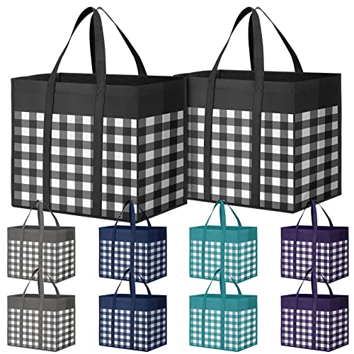 Image of StorMiracle Reusable Grocery Bags 10-Pack, Large Foldable Reusable Shopping Tote Bags Bulk for Groceries, Waterproof Kitchen Cloth Produce Bags with Long Handles, Lightweight-Plaid Style A