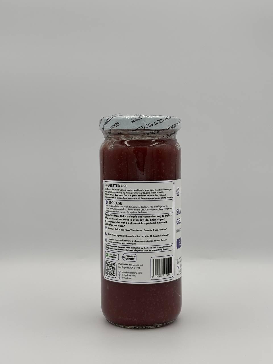 Biolore Holunder-Moos-Gel, 473 ml, Wildcrafted Seamoss – 1 Monatsvorrat | Ohne Zuckerzusatz - Vegan - Hergestellt in den USA aus weltweit angebauten Zutaten - Superfood Spread