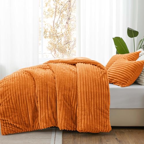 BEDELITE Fleece Twin Comforter Set -Super Soft & Warm Fluffy Burnt Orange Bedding, Luxury Fuzzy Heavy Bed Set for Winter with 1 Pillow case