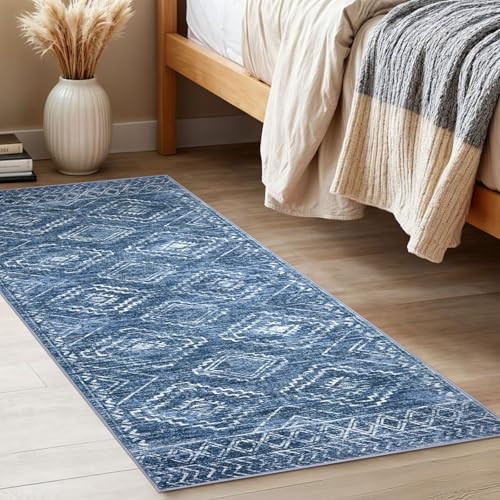 KILOCOCO Runner Rug 2x5 Hallway Runner Rugs Washable Kitchen Runners Non Slip Printed Distressed Laundry Room Rug, Low-Pile Soft Rug Runners for Entryway Bedroom Living Room Bathroom, Stonewashed Blue