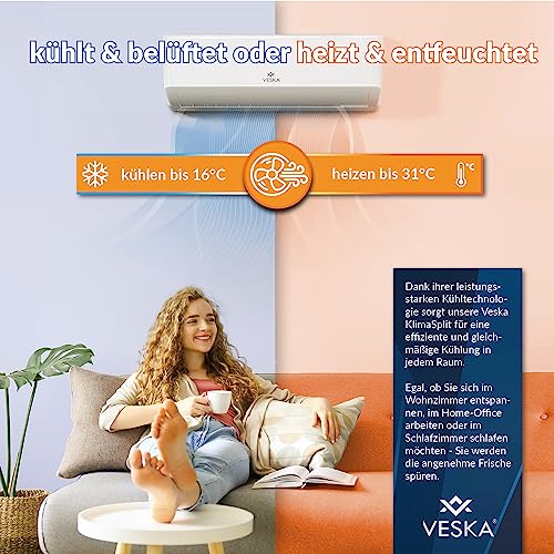 Klimaanlage Set Split - mit WiFi/App Funktion Klimagerät - Kühlen A++/ Heizen A+ 12000 BTU/h (3.500 Watt) Kältemittel R32 - Fernbedienung, Timerfunktion - inkl. Montagematerial (VSK-12000BTU) – Bild 4