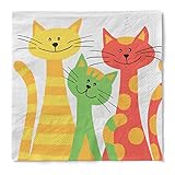 Sovie HOME Serviette CATS aus 3-lagigem Tissue, 33 x 33cm, 1/4 Falz, 20 Stück, Design mit 3 bunten Katzenfiguren in Gelb Grün Rot, Ideal für Geburtstage, Café, Brunch
