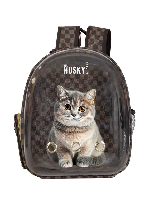 Image of Husky & Purr Cat Bag Carrier Backpack | Dog Carrying Bag | Airline Approved Cat Bag | Transparent Pet Bag for Travel | Pet Bags for Dogs, Cats, Kittens or Puppies | Anti-Scratch Pet Travel Bag