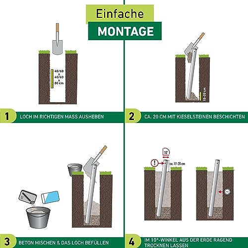 Windhager Bodenhülse Premium, Befestigung des Sonnensegelmastes Premium, Bodenplatte, Pfostenträger, frostsicher, Hülsenlänge 90 cm, 10707, silber