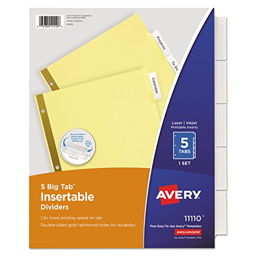 Avery 11110 Clear Insertable Dividers 5 Count