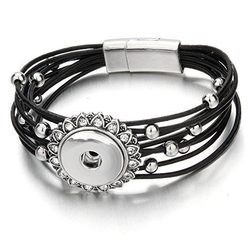 Lovglisten 20Mm Flower Shape With Crystal Snap Button Chunk Jewelry Bracelet Charms (Black) #TOP2