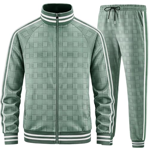 Aiozowa Track Suits for Men Set Plaid Jogging Tracksuit Mens 2 Piece Sweatsuits Jogger Sweat Suits Two Piece Sport Leisure Clothes Outfits Light Green KEW-KE12-XXL
