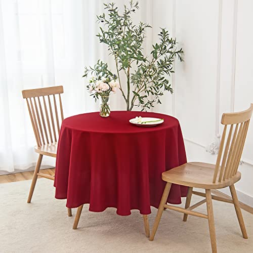Image of maxmill Round Textured Tablecloth Spill-Proof Wrinkle Free Soft Jacquard Table Cloth for Round Table Cover, for Dining Room Buffet Banquet Parties Holiday Dinner, 70 Inch Red