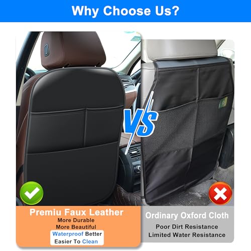 Image of Car Kick Mats Back Seat Protector for Toyota Camry with 2 Pocket Storage Organizer - Faux Leather Back Seat Covers for Kids Feet Waterproof Dirt Automotive Accessories (1 Pair,Black)
