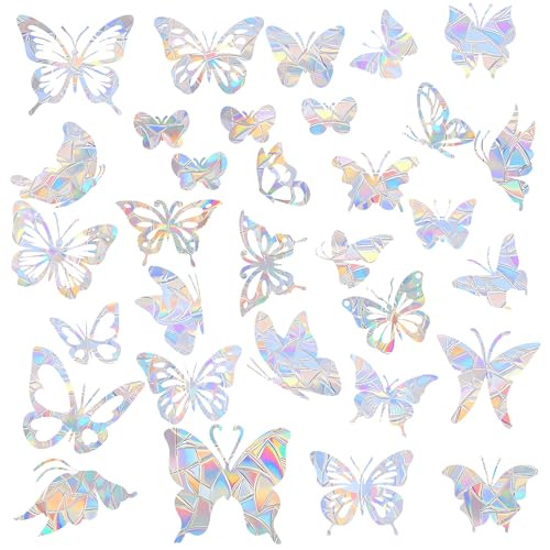 35 Pcs Window Decals for Bird Strikes, Birds Deflectors Sticker, Anti Collision Window Bird Sticker, Butterfly Rainbow Stickers for Glass Windows