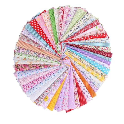 50 Pcs Fabric Cotton Fabric Squares 10 x 10cm Fat Quarters Fabric Bundles for Sewing Quilting & DIY Crafts Precut Multi-Color and Different Pattern for Easy Sewing and Textile Painting
