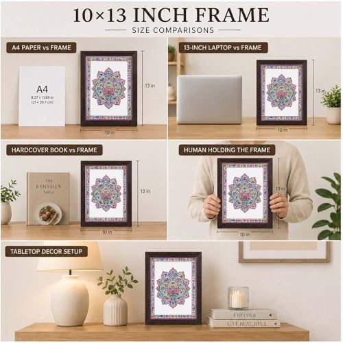 Image of PAPER PAJAMA Lotus Mandala Wall Art for Living Room | Madhubani Floral Mandala Painting | Traditional Mithila Folk Art Framed Decor for Home, Bedroom & Office (10x13 Inches)