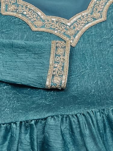Image of MOKOSH Women's Silk Embroidered Kurta Set with Dupatta | Ethnic wear | 3 Piece Outfit | Festive Kurta Set | Peplum Kurti Sharara & Dupatta | Sweetheart Neck
