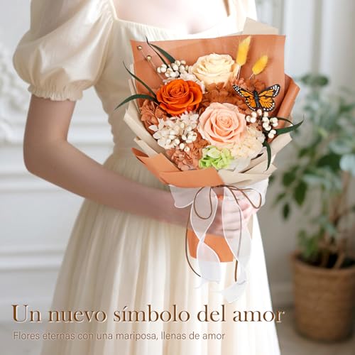 Miniatura 5 de Ramo De Flores Preservadas Con Mariposa 3 Rosas Y Flores, Rosas Eternas Duraderas, Ramo De Rosas Eternas, Regalo Para San Valentín, Aniversario Y Cumpleaños, Regalos Para Mujer, Novia, Esposa, Madre