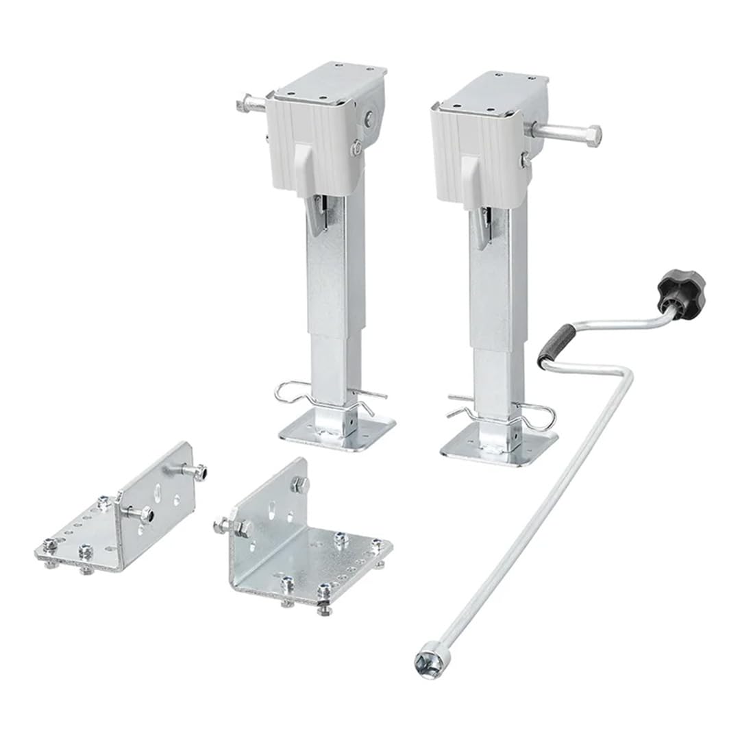 2 x wspornik korbowy do kampera, regulacja wysokości 290-460 mm, 1 x korba ręczna do wspornika korbowego – do 500 kg, stal Q235 ze stopu cynku i materiałem mocującym