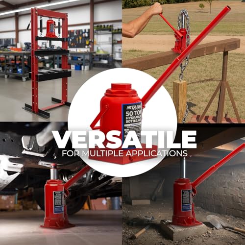 Image of XtremepowerUS 50 Ton Hydraulic Bottle Jack 100000 lb Capacity, Heavy Duty Low Profile Automotive Shop Axle Lift Jack for Trucks, Buses, Trailers, RVs & Farm Equipment, Red