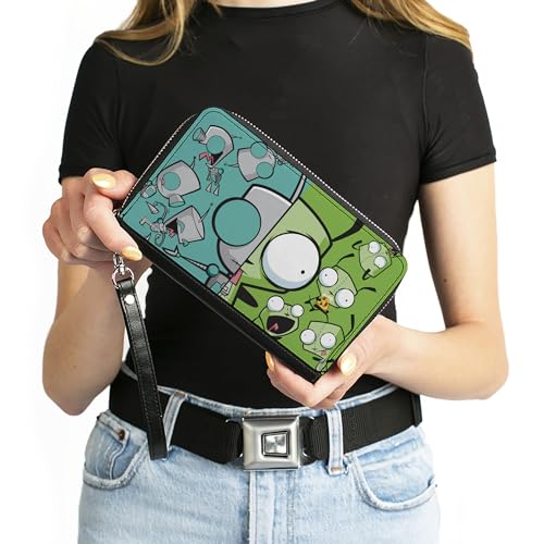 Nickelodeon Wallet, Zip Around, Invader Zim Gir Split Close Up and Poses Blue Green, Vegan Leather4