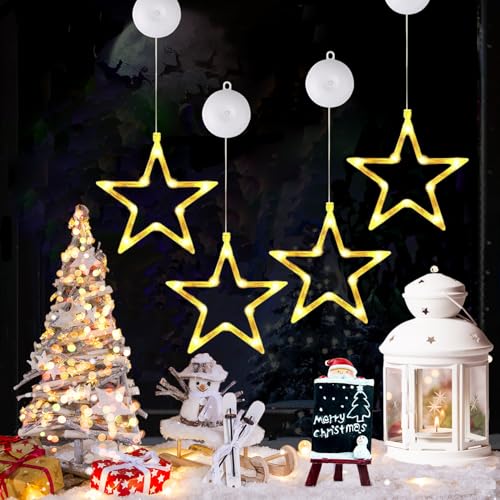 FPEAOB Weihnachtsbeleuchtung Fenster, LED Deko Sterne Fensterdeko...