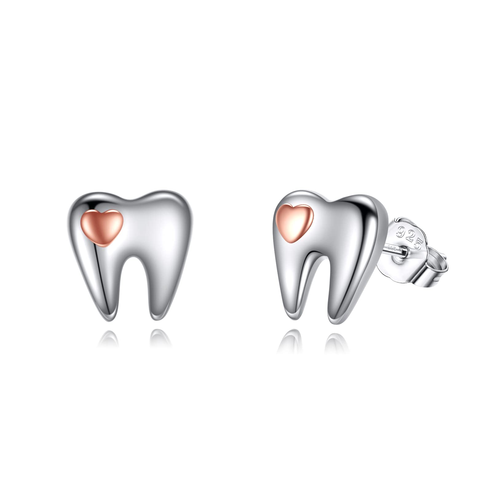Yafeini Tooth Earrings Dental Gifts 925 Sterling Silver Heart