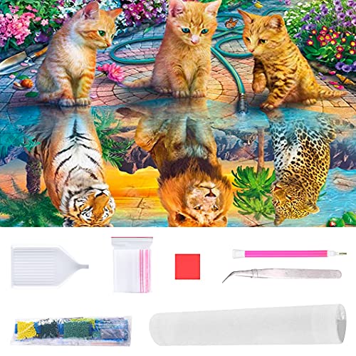 Rolin Roly キリン ネコ 猫の水鏡 蜂 ダイアモンドビーズ絵画 ビーズ絵画 ダイヤモンドアート ダイヤモンド絵画 DIY 手作り 装飾 ギフト 芸術品 (猫の水鏡)